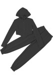 Black Fashion Sexy Adult Solid Hooded Collar Long Sleeve Regular Sleeve Regular Two Pieces