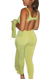 Fluorescent green Sexy Solid Patchwork Spaghetti Strap Long Sleeve Two Pieces
