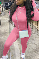 ピンク ファッション カジュアル 大人 ソリッド パッチワーク O ネック スキニー ジャンプスーツ
