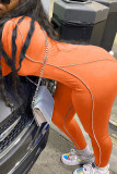 Monos ajustados con cuello redondo y parches lisos para adultos informales de moda naranja