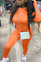 オレンジ ファッション カジュアル 大人 ソリッド パッチワーク O ネック スキニー ジャンプスーツ