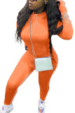 Orange Fashion Casual Adult Solid Patchwork O Neck Skinny Jumpsuits
