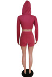rose red Casual Sportswear Patchwork Solid Patchwork Hooded Collar Long Sleeve Regular Sleeve Regular Two Pieces