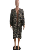 Grey Casual Spandex Print Camouflage Print Cardigan Conventional Collar Outerwear