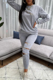 Apricot Fashion Casual Adult Solid Patchwork O Neck Long Sleeve Regular Sleeve Regular Two Pieces