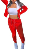 Vêtements de sport à la mode rouge pour adultes, Patchwork solide, col rond, manches longues, manches régulières, deux pièces régulières