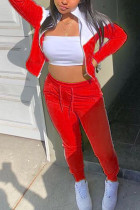 Красная модная спортивная одежда для взрослых в стиле пэчворк, однотонная лоскутная одежда с круглым вырезом и длинным рукавом, обычный рукав, обычные две части