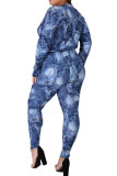 ブルー ファッション カジュアル 大人 ソリッド パッチワーク V ネック プラス サイズ