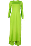 Green Fashion British Style Adult Solid Slit O Neck Long Sleeve Regular Sleeve Long Two Pieces