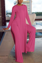 Розово-красный модный британский стиль для взрослых, однотонный с разрезом и круглым вырезом, с длинным рукавом, с обычным рукавом, длинные, из двух частей