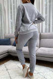 Grey Fashion Casual Adult Solid Patchwork O Neck Long Sleeve Regular Sleeve Regular Two Pieces