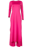 Pink Fashion British Style Adult Solid Slit O Neck Long Sleeve Regular Sleeve Long Two Pieces