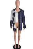 Black Casual Spandex Plaid Patchwork Patchwork Buttons Cardigan Turndown Collar Tops