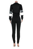 Black Casual Sportswear Daily Twilled Satin Patchwork Solid Patchwork Patch O Neck Long Sleeve Regular Sleeve Regular Two Pieces