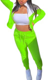 Grönt mode Sportkläder Vuxen Patchwork Solid Patchwork O-hals Långärmad Vanlig ärm Vanlig Tvådelad