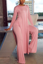 Розовая мода в британском стиле для взрослых, однотонная с разрезом и круглым вырезом, с длинным рукавом, с обычными рукавами, длинные две части