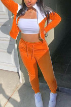 Orange Mode Sportkläder Vuxen Patchwork Solid Patchwork O-hals Långärmad Vanlig ärm Vanlig Tvådelad