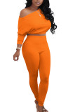 Orange Sexy Europe and America Patchwork Solid pencil Long Sleeve Two Pieces