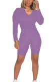 Light Purple Casual Sportswear Solid V Neck Long Sleeve Regular Sleeve Regular Two Pieces