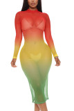 Многоцветная модная сексуальная юбка-карандаш до середины икры с длинным рукавом и принтом в стиле пэчворк для взрослых