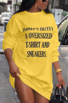 Желтые модные уличные платья для взрослых с буквами O-образным вырезом и длинными рукавами, мини-платья с длинными рукавами