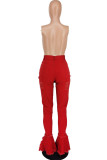 Denim vermelho moda casual adulto rasgado cintura alta corte jeans