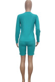 Blue Casual Sportswear Solid V Neck Long Sleeve Regular Sleeve Regular Two Pieces