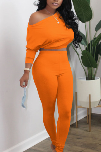 Orange Sexy Europa und Amerika Patchwork Solid Pencil Long Sleeve Two Pieces