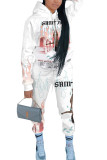 White Fashion Casual Adult Print Patchwork Hooded Collar Long Sleeve Regular Sleeve Regular Two Pieces