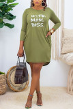 Weinrote, modische, lässige Wohn-Pullover mit Buchstabendruck und Taschen, grundlegende O-Ausschnitt, lange Ärmel, gerade Mini-Kleider