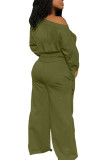 Verde militare Moda Casual Per adulti Solido Fasciatura O collo Manica lunga Manica normale Regolare Due pezzi
