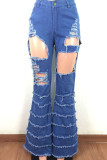 Blue Sexy Denim Solid Ripped Make Old Skinny Bottoms