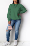 Green Casual Solid O Neck Mid Waist Tops