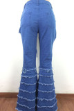 Il denim blu sexy solido strappato crea vecchi pantaloni attillati