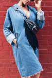 Синий Колледж Однотонный Классический Джинсовый воротник с отложным воротником и короткими рукавами
