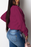 purple Casual Solid O Neck Mid Waist Tops