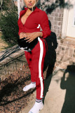 Красный Повседневная спортивная одежда Пэчворк Однотонный Пэчворк Воротник-молния с длинным рукавом Обычный рукав Короткие из двух частей