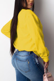 Tops de cintura média amarelo casual sólido com decote em O