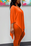 Orange Mode Sportkläder Vuxen Mjölkfiber Solid Slit V-hals Tre fjärdedels Kepsärm Vanlig Tvådelad