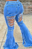 Pantalones con corte de bota rasgados lisos de mezclilla de Blue Street