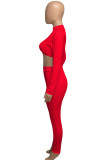 Red Fashion Street SportswearSolid Pulls Half A Turtleneck Two Pieces