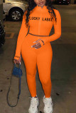 Orange Mode Sexig vuxen fru Brev Solid tvådelad kostym penna långärmad tvådelad