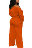 Оранжевый модный повседневный однотонный бандаж для взрослых с круглым вырезом и длинным рукавом, обычный рукав, два предмета