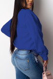 Blue Casual Solid O Neck Mid Waist Tops