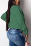 Green Casual Solid O Neck Mid Waist Tops