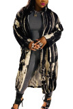 Schwarze Mode Prominente Erwachsene Striped Print Cardigan Umlegekragen Oberbekleidung