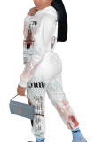 ホワイト ファッション カジュアル 大人 プリント パッチワーク フード付き襟 長袖 レギュラー スリーブ レギュラー XNUMX 枚