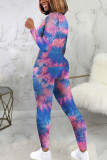 rose red Fashion Sexy Adult Print Tie-dye O Neck Long Sleeve Regular Sleeve Regular Two Pieces