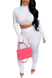 White Fashion Sexy Adult Solid Patchwork Turtleneck Long Sleeve Cap Sleeve Short Two Pieces