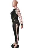 Black Fashion Casual Blends Patchwork Print Solid Patchwork Pants Long Sleeve Regular Sleeve Regular Two Pieces